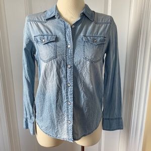 Halogen Petite Small Denim Button Down Top